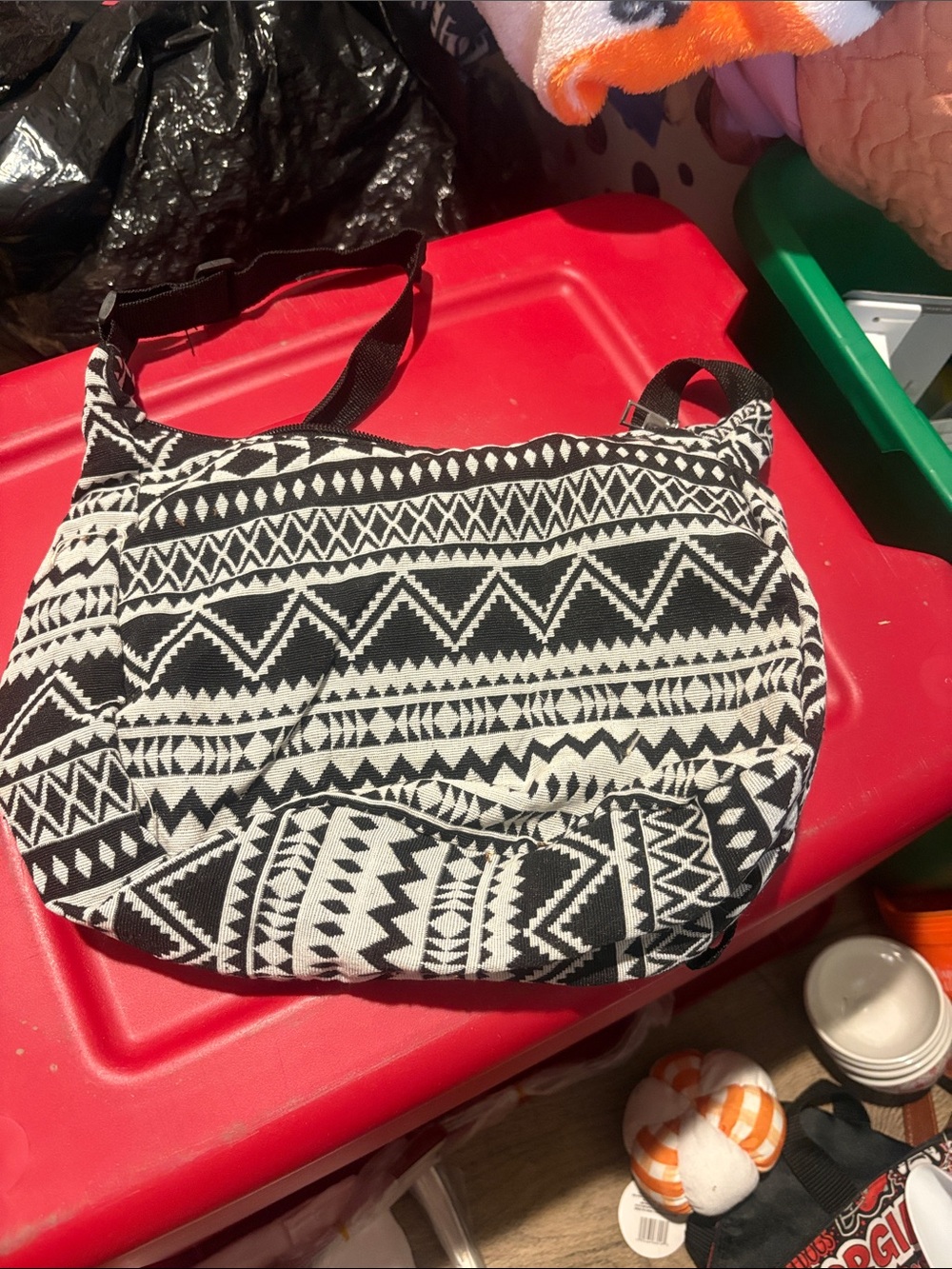 Black & White Geometric Crossbody Tote - Unbranded